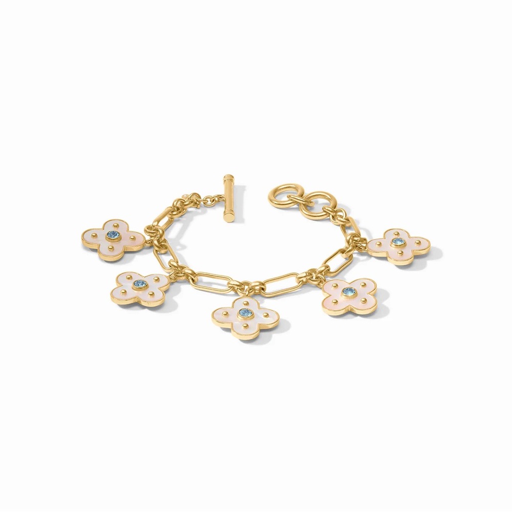 Gold Tone Flower Charm Bracelet with  white Enamel